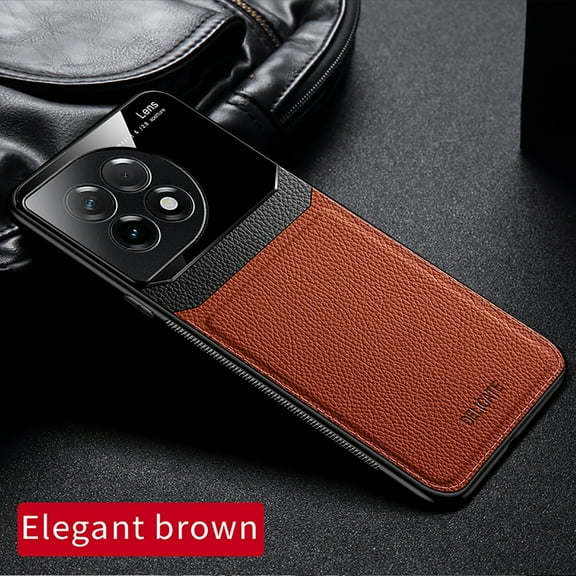 Mantto for Oneplus 11 Case Hybrid Stylish Classic Shell Back Luxury Premium Leather Shockproof Glass Glossy Protection Soft TPU Bumper Case For Oneplus 11 5G (6.7 inches 2023)-Brown