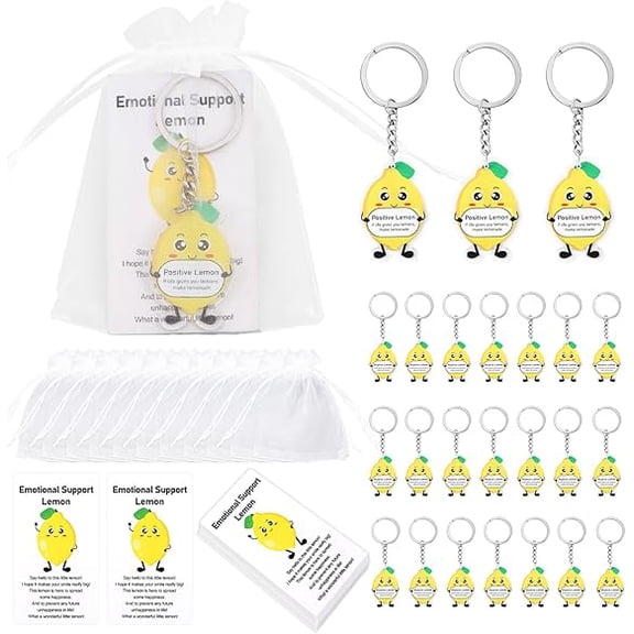 Serencatcher 72pcs Lemon Inspirational Keychain Party Favors with Posivite Lemon Keychains Emotional Support Lemon Cards Organza Bags Employee Appreciation Gifts Bulk for Coworkers Office Staff
