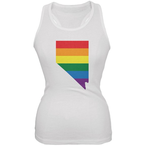 Nevada LGBT Lesbian Pride Rainbow White Juniors Soft Tank Top - Medium