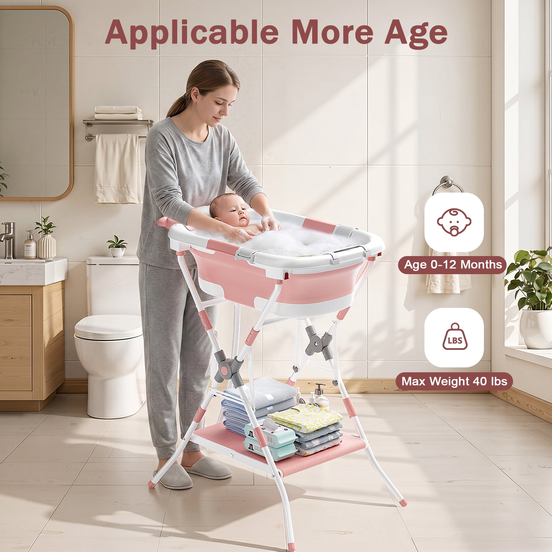 COOSEYA 2-in-1 Baby Bathtub with Stand for Newborn and Infants, Foldable Baby Bath Tub, Baby Shower Gifts for New Parents, Gray