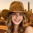 thumbnail image 2 of Western Cowboy Hat for Men Women Wide Curved Brim with Adjustable Strap Lightweight Cowboy Hat Cowgirl Hat Sun Hat for Outdoor Travel Party, 2 of 3