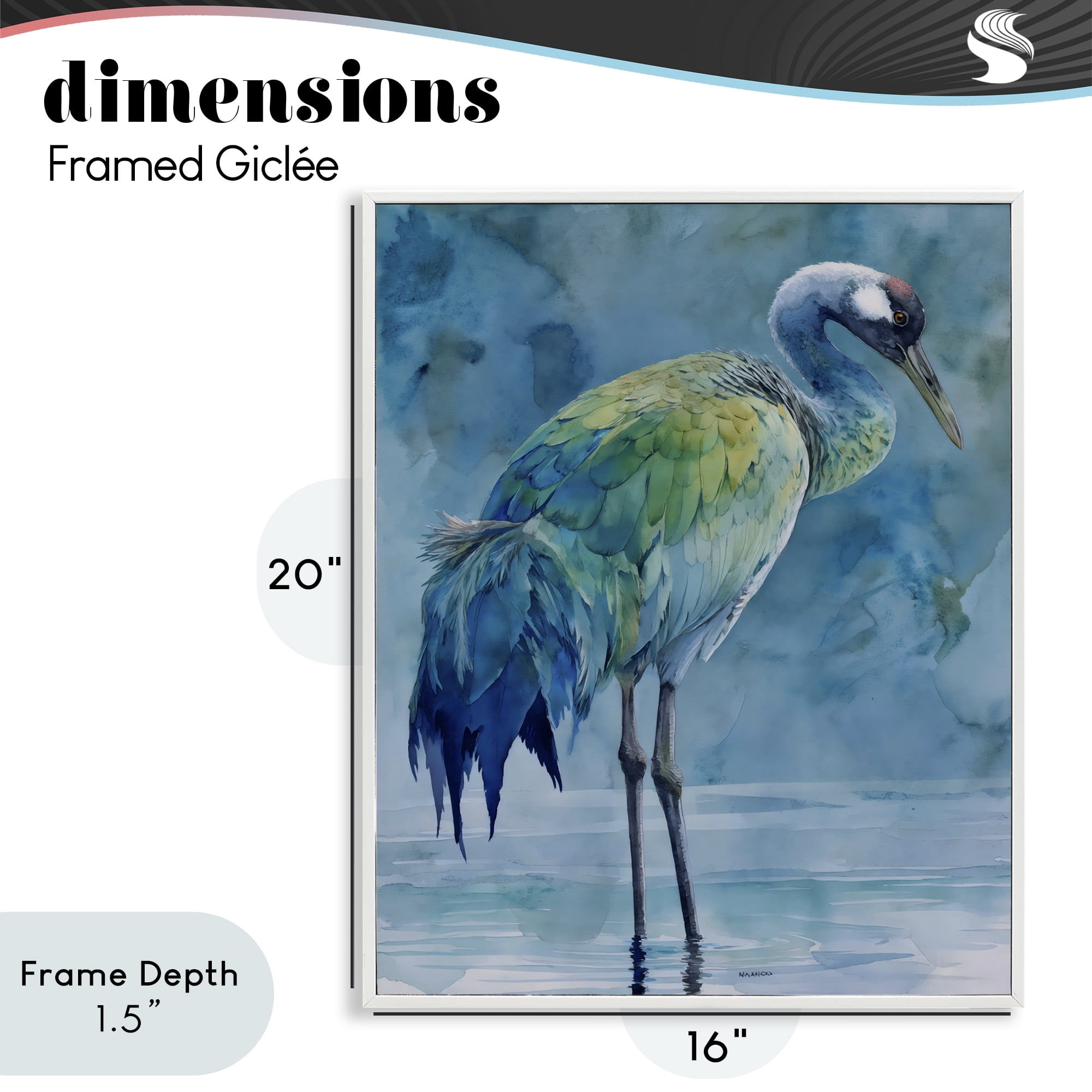 Stupell Industries Turquoise Feathered Coastal Bird White Framed Giclee Art, design by Franklyn Gregory