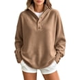 thumbnail image 2 of Women's Soft Mock Neck Button Up Sweater Solid Color Loose Fit Long Sleeve Knit Pullover Tops for Outdoor & Casual, 2 of 7