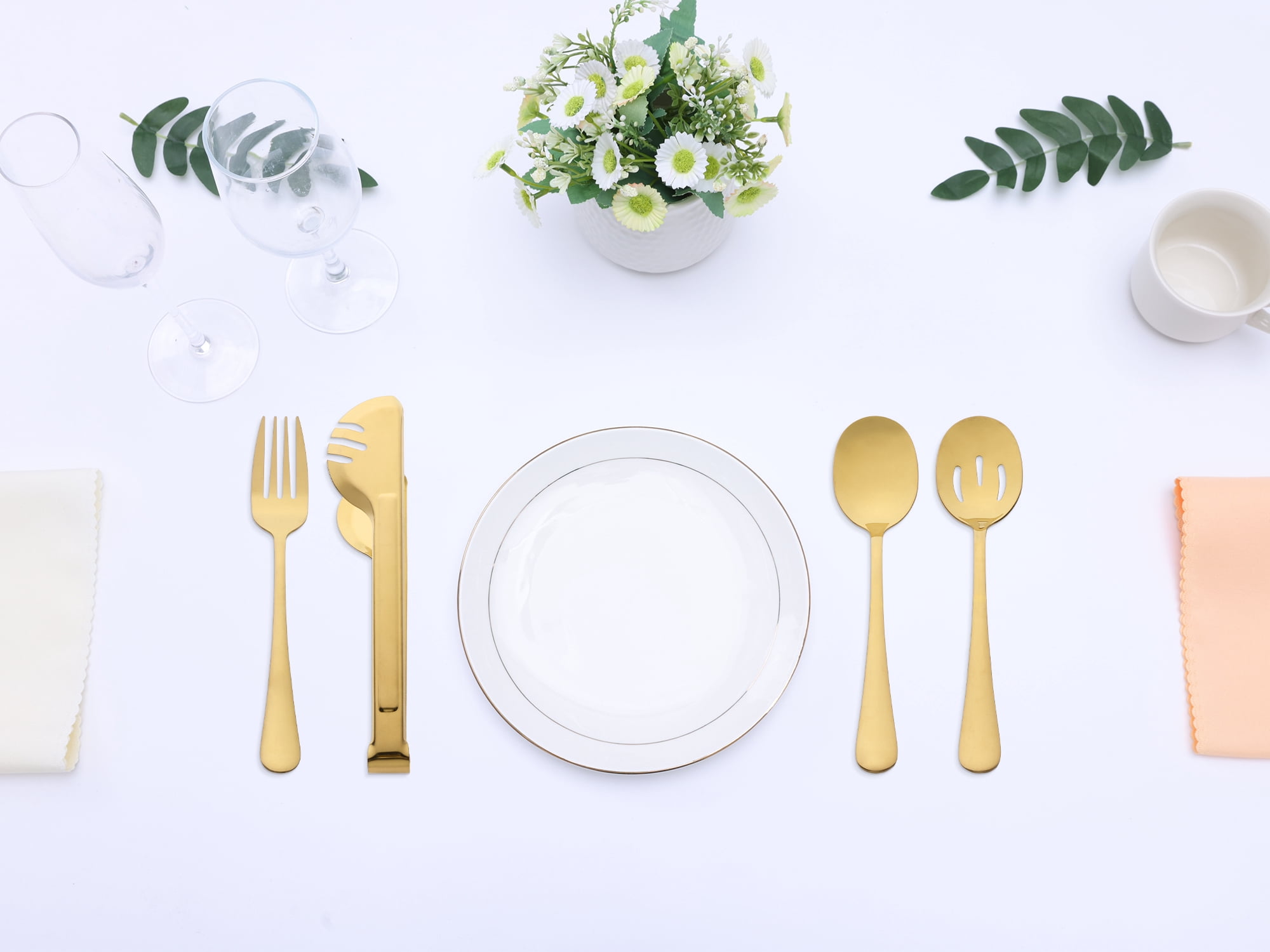 Unique Bargains Stainless Steel Flatware Set with Spoons and Forks Gold 8 Pcs