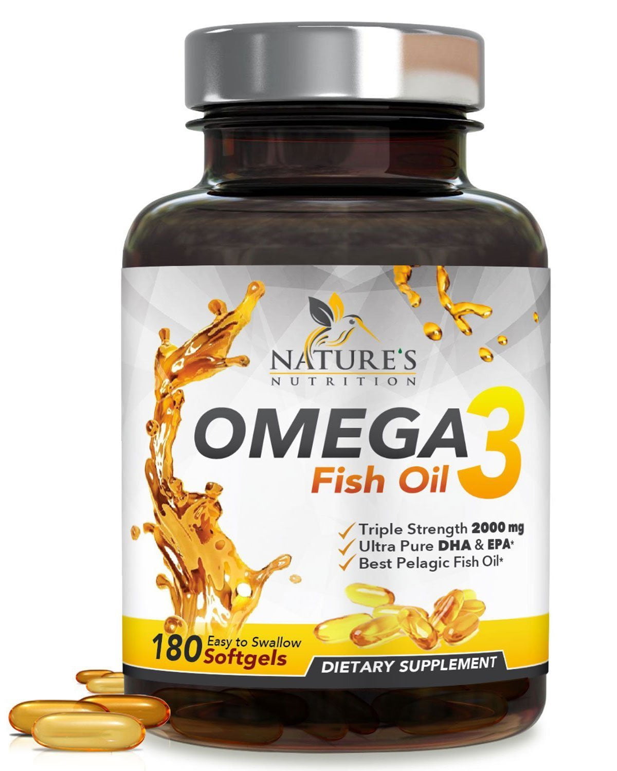 Nature's Nutrition Omega 3 Fish Oil Pills, 2000mg, 180 Ct - Walmart.com ...