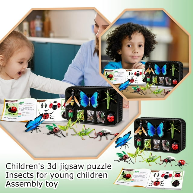 NAOJIE Casse-Tête d'Insectes 3D, Ensemble de 8 Pcs Modèles d'Animaux Insectes Inclut Papillon, Mantis, Coccinelle - Améliore la Dextérité & Enseigne l'Anatomie des Insectes, Jouets Éducatifs Montessori DIY Cadeau d'Anniversaire
