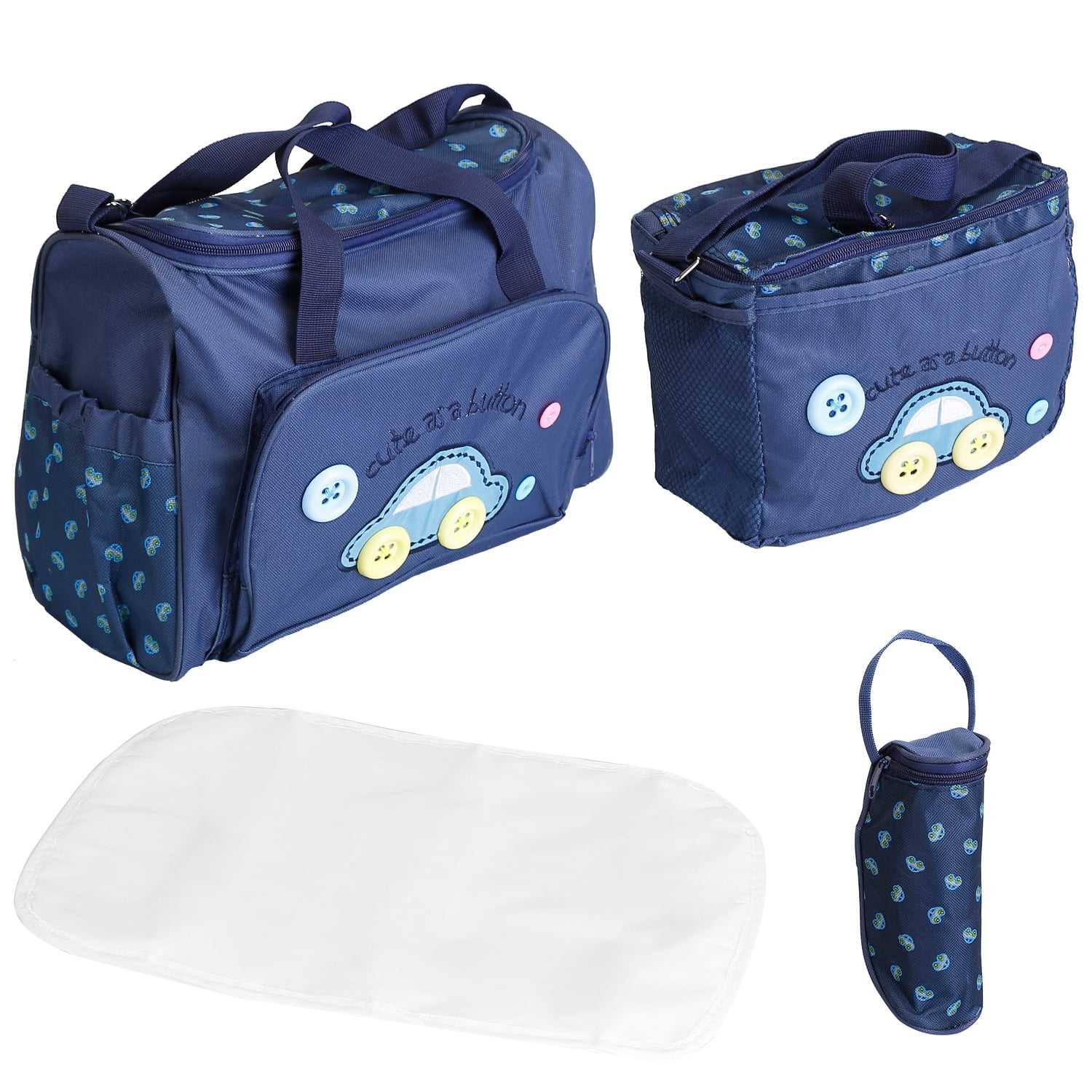 TeqHome 4Pcs Diaper Bag Tote Set with Napping Changing Pad Diaper Mummy Travel Bag Shoulder Bag Dark Blue