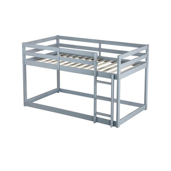 Solid Rubber Wood Twin over Twin Loft Bed with Ladder / Low-Height Design for Stability and Space Storage