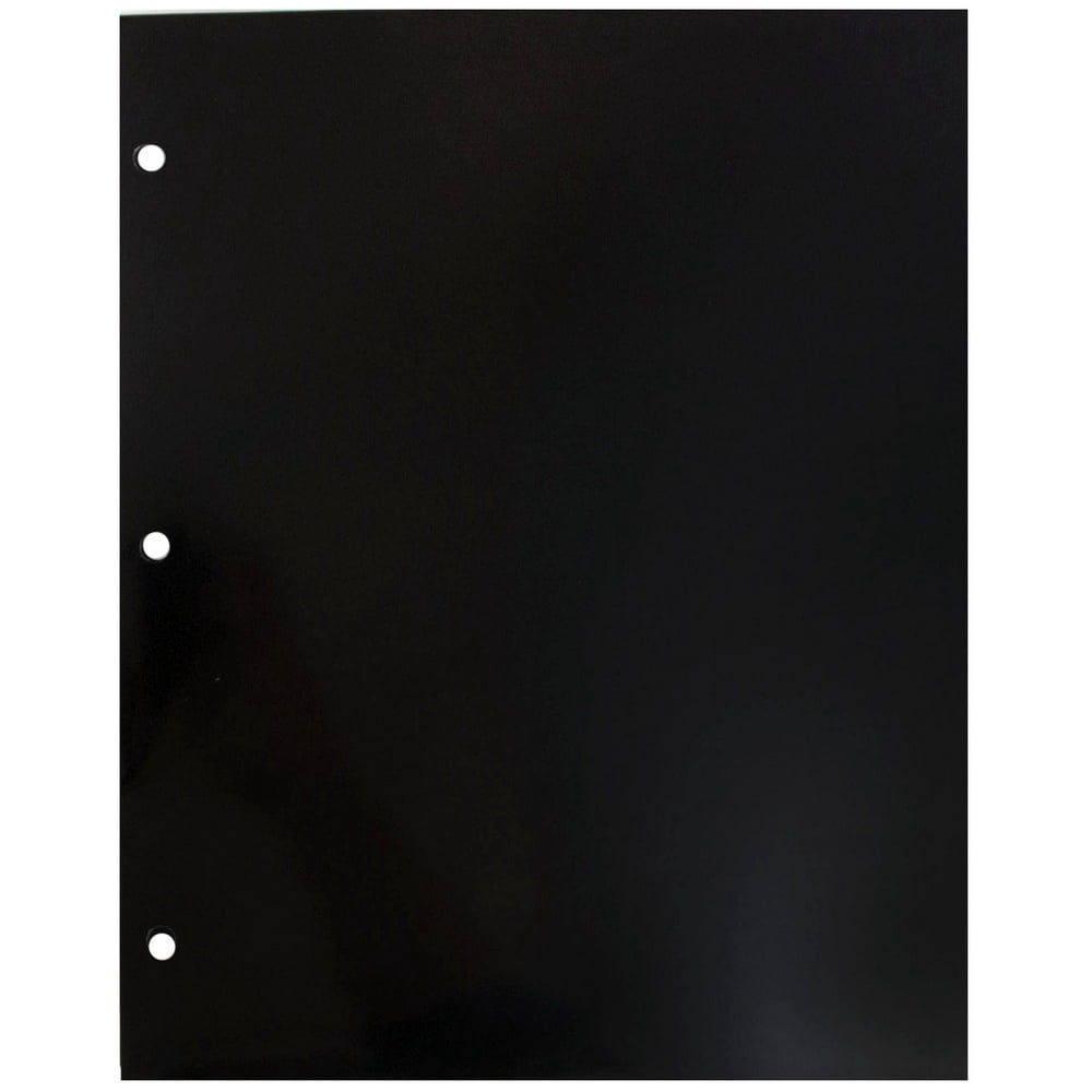JAM Paper Glossy 3 Hole Punch Folders, Two Pocket, Black, 25/Pack