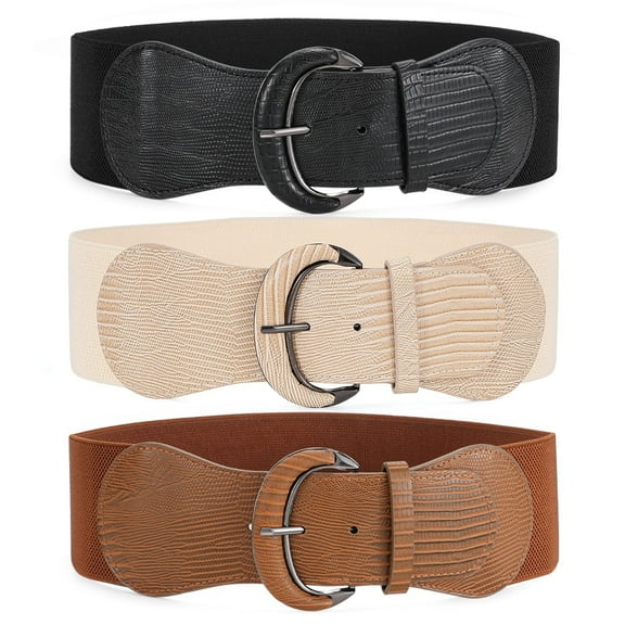 3 Pack Women Wide Elastic Waist Belt, Vintage Stretchy Belt Waistband for Ladies Dresses