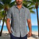 thumbnail image 1 of Blusa y camisa de manga corta con cuello vuelto Camisa casual para hombre Camisa de bolos vintage de manga corta Camisas de verano de playa cubana Camisa con botones Blusa para hombre Poliéster, 1 of 6