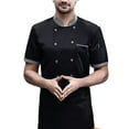 thumbnail image 1 of Chef manga corta malla transpirable resistente a altas temperaturas diseño de botones fácil lavado algodón hombres cocinar camisa negro L, 1 of 12