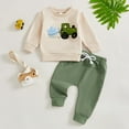 thumbnail image 7 of FYDUU Boy Clothes 2 Piece Set Boys Tractor Embroidery Outfit Long Sleeve Crewneck Sweatshirt And Pants Two Piece Autumn Fall Toddler,Beige,18-24 Months, 7 of 7