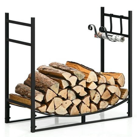 

Gymax 33 Firewood Rack W/ Removable Kindling Holder Steel Fireplace Wood