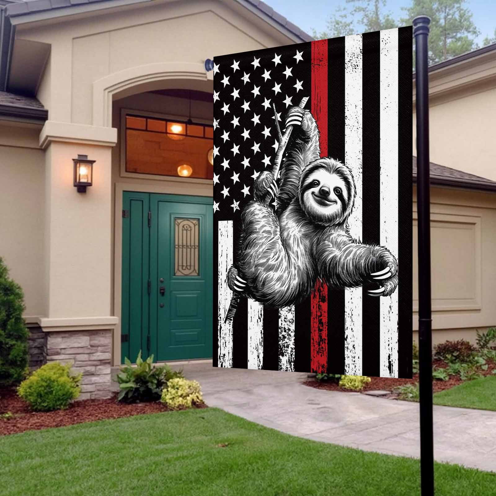 4th of July Garden Flags American Flag Sloth Garden Flag Double Sided Welcome Flag USA Flag Red Stripes Independence Day Yard Flags for Outdoor Lawn Porch Memorial Day Holiday Decor 28x40 Inch