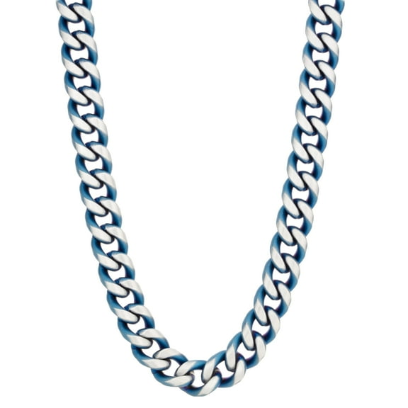 Metro Jewelry Stainless Steel Curb Chain Necklace for Men with Blue Ion Plating 10 MM 22 Inch Long