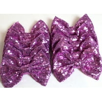 Set of 12 Lilac Sequin Bows 5 Inches Large Glitter Bows Wholesale Bows, DIY Fabric Hair Bows - No Clips