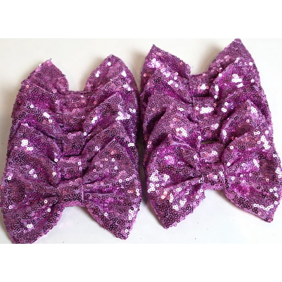 Set of 12 Lilac Sequin Bows 5 Inches Large Glitter Bows Wholesale Bows, DIY Fabric Hair Bows - No Clips