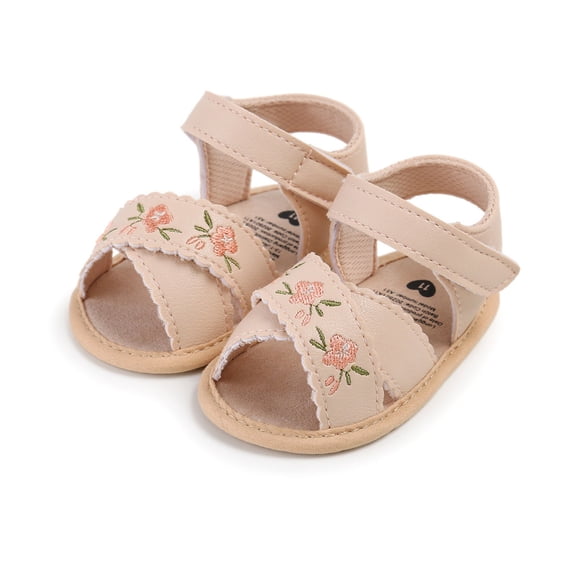 Krdevn Baby Girls' Floral Embroidery Sandals, Soft Sole Walking Shoes, Breathable Casual Open-Toe Shoes,0-6 Months