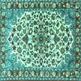 thumbnail image 1 of Ahgly Company Machine Washable Indoor Square Medallion Turquoise Blue Traditional Area Rugs, 3' Square, 1 of 1