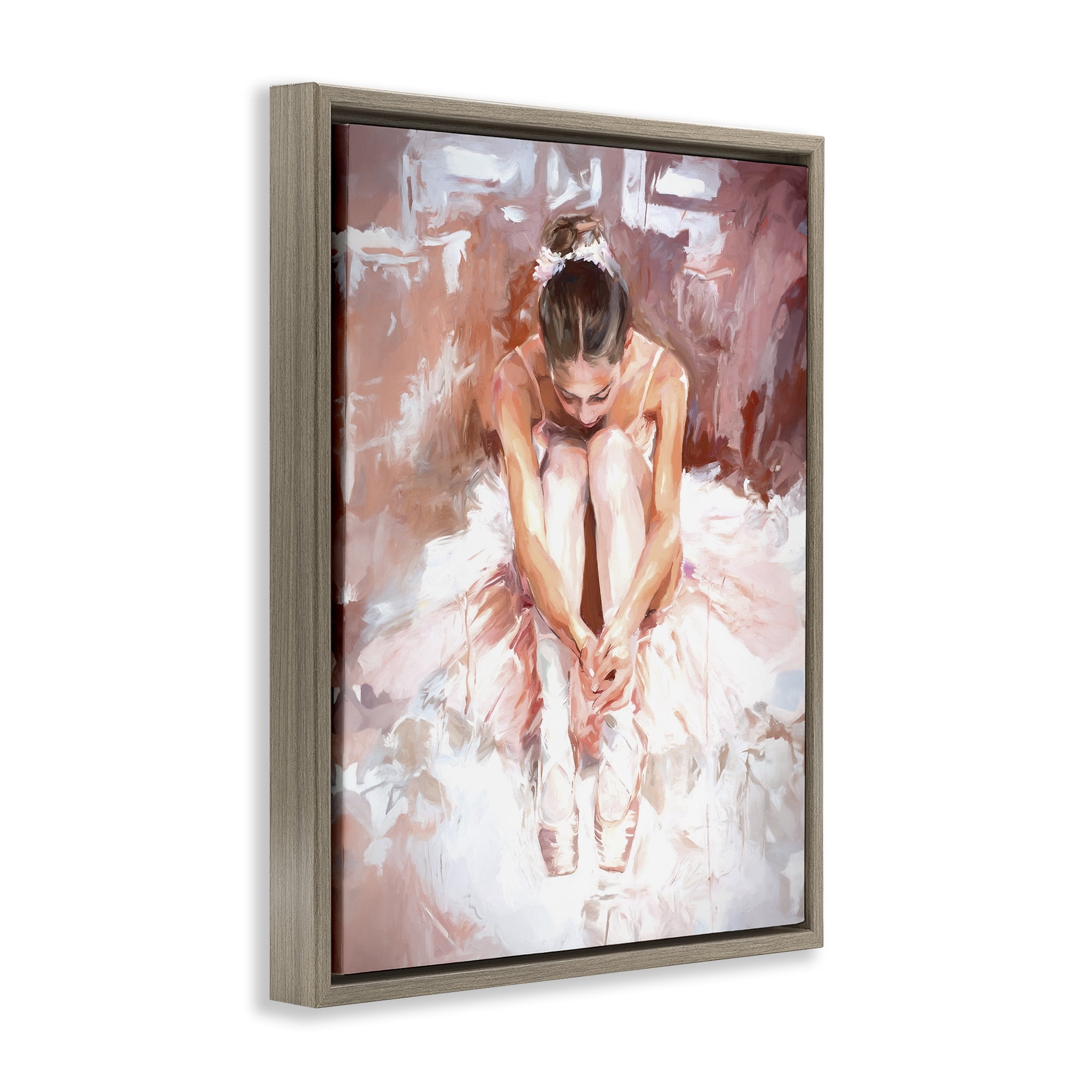 Stupell Industries Serene Ballerina Visage Novelty Painting Brown Floater Framed Art Print Wall Art, 17 x 21