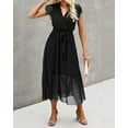 thumbnail image 2 of Women Summer Bohemian Floral Casual Wrap V Neck Ruffle Cap Sleeveless Belt A-Line Pleated Hem Midi Sun Dress White, 2 of 7