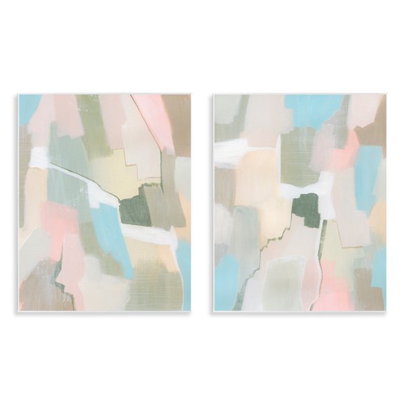 Stupell Industries Patchy Muted Pastel Abstract Abstract Painting Unframed Art Print Wall Art, 11 x 14, Set of 2