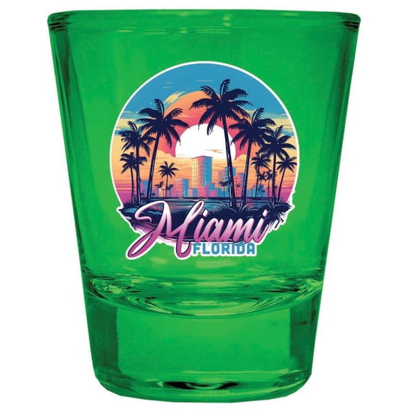 Miami Florida Design B Souvenir Full Color 2 oz Round Shot Glass Green