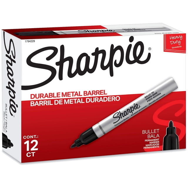 Rotuladores permanentes Sharpie Metal Barrel con punta redonda 12, color negro