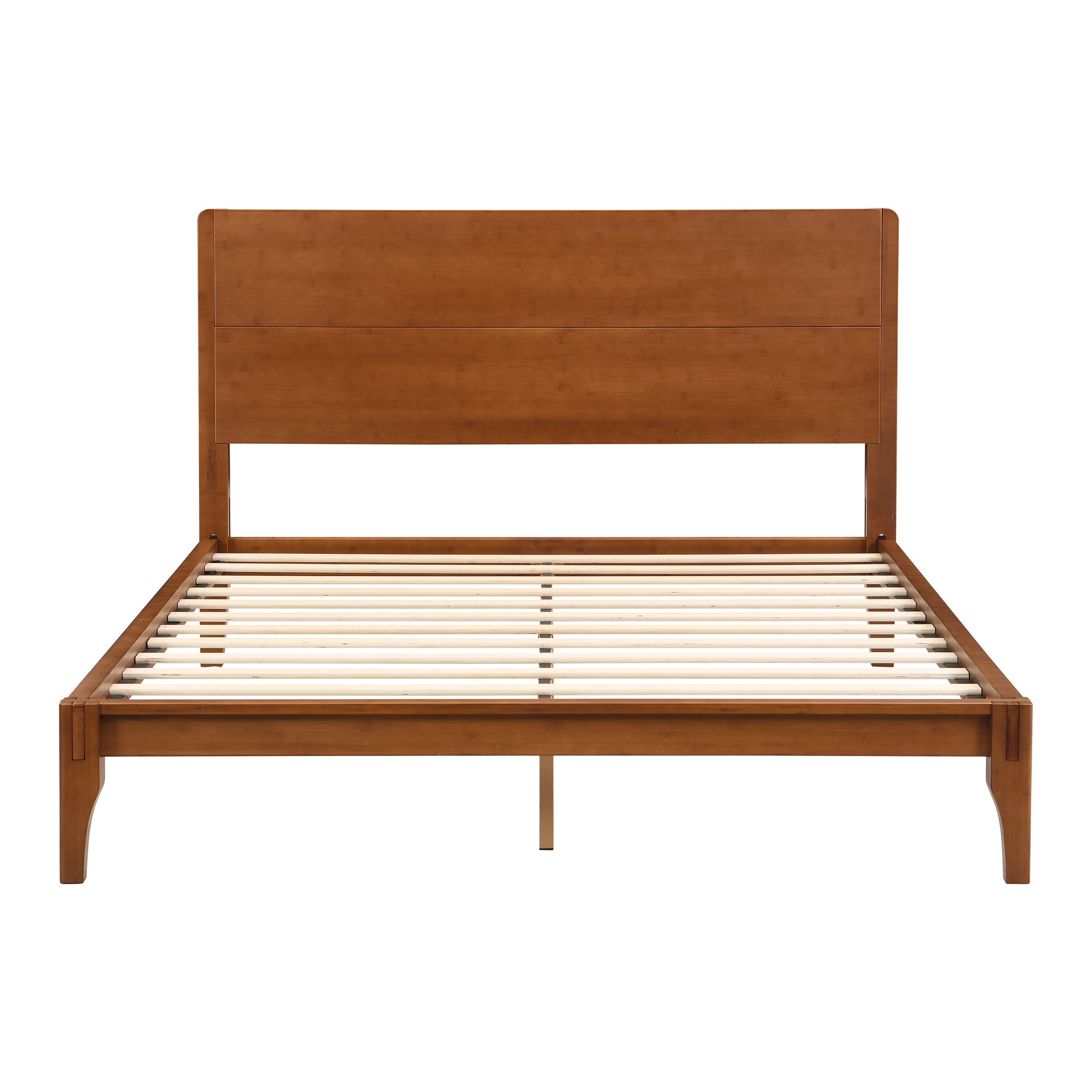 Euroco Mid-Century Queen Size Platform Bed, Bamboo Wood Bed for Bedroom, Brown