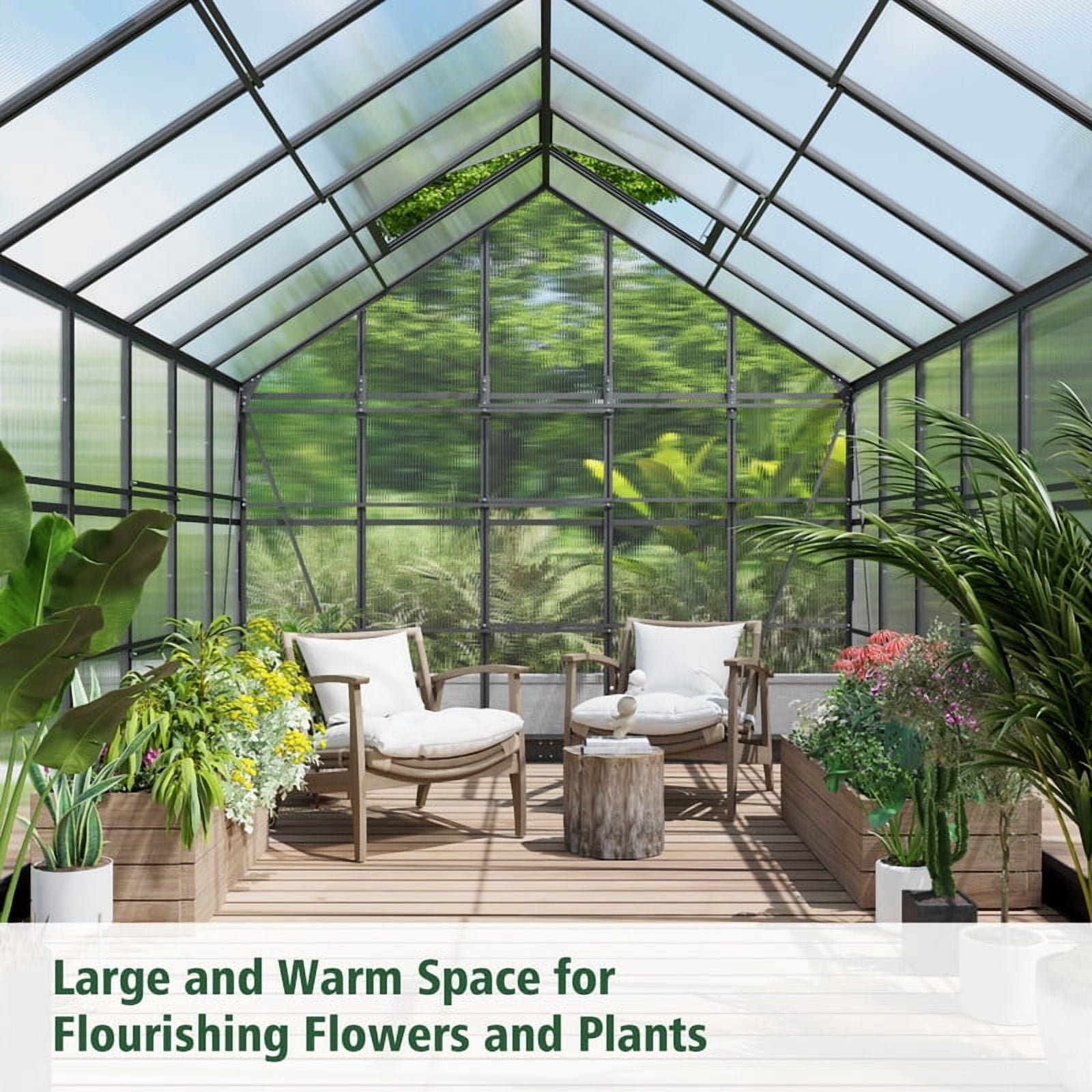 GAZEBETER 10x14 FT Aluminum Greenhouse for Outdoors,Walk in Greenhouse,Polycarbonate Greenhouse with 4 Roof Vent Windows and Lockable Double Doors for Backyard,Black