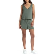 Womens Sleeveless V Neck Romper Thyme XL