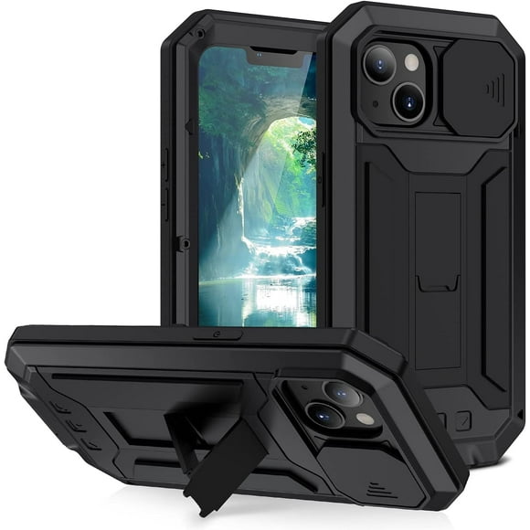 Pour Étui iPhone 13, Étui Rigide Antichoc en Aluminium Métal Gorille Verre Militaire Robuste Protecteur