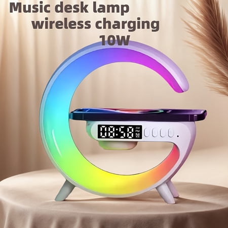 Wireless Sunrise Alarm Clock Speaker with RGB Music Sync Rhythm Light, Fast Charging, Rechargeable Lithium Polymer Battery, Dual Power Mode, Button Control, Mono Audio