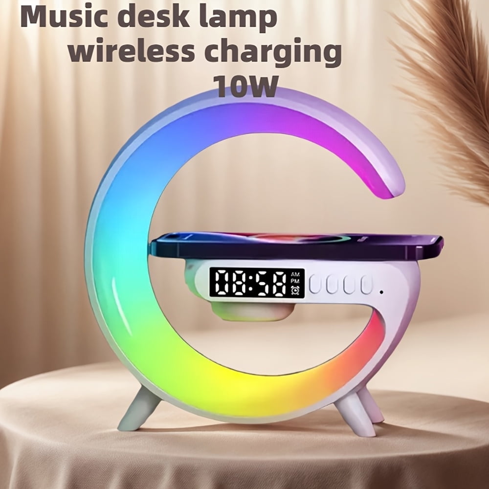 Wireless Sunrise Alarm Clock Speaker with RGB Music Sync Rhythm Light, Fast Charging, Rechargeable Lithium Polymer Battery, Dual Power Mode, Button Control, Mono Audio