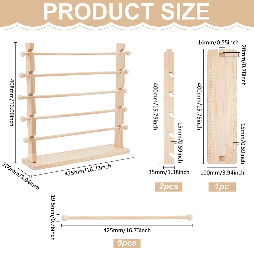 5 Tier Ribbon Holder Organizer Rack Wooden Ribbon Spool Holder Ribbon Organizer for Sewing Craft Wreath Mesh Thread Tape
