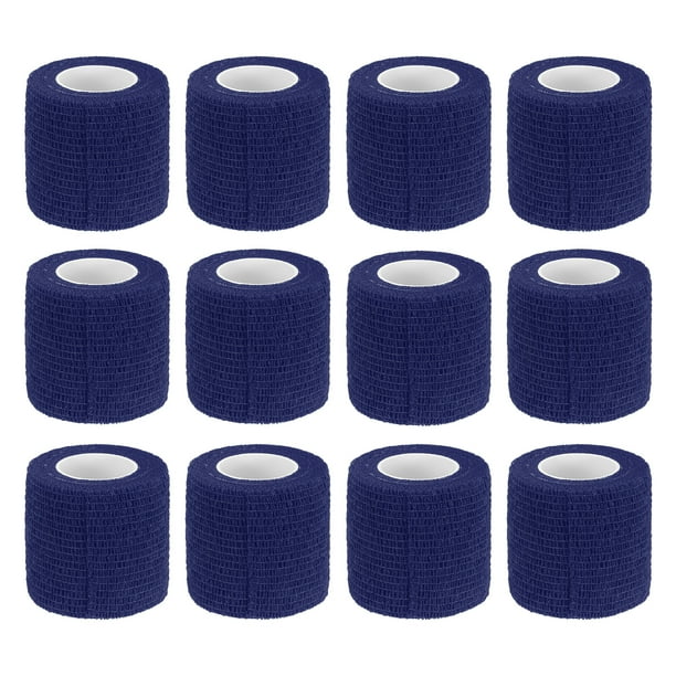 12 Rollos de Cinta Adhesiva Elástica, Vendaje Elástico, 2" x 5 Yardas, Cinta para Muñeca y Rodilla, Azul Marino