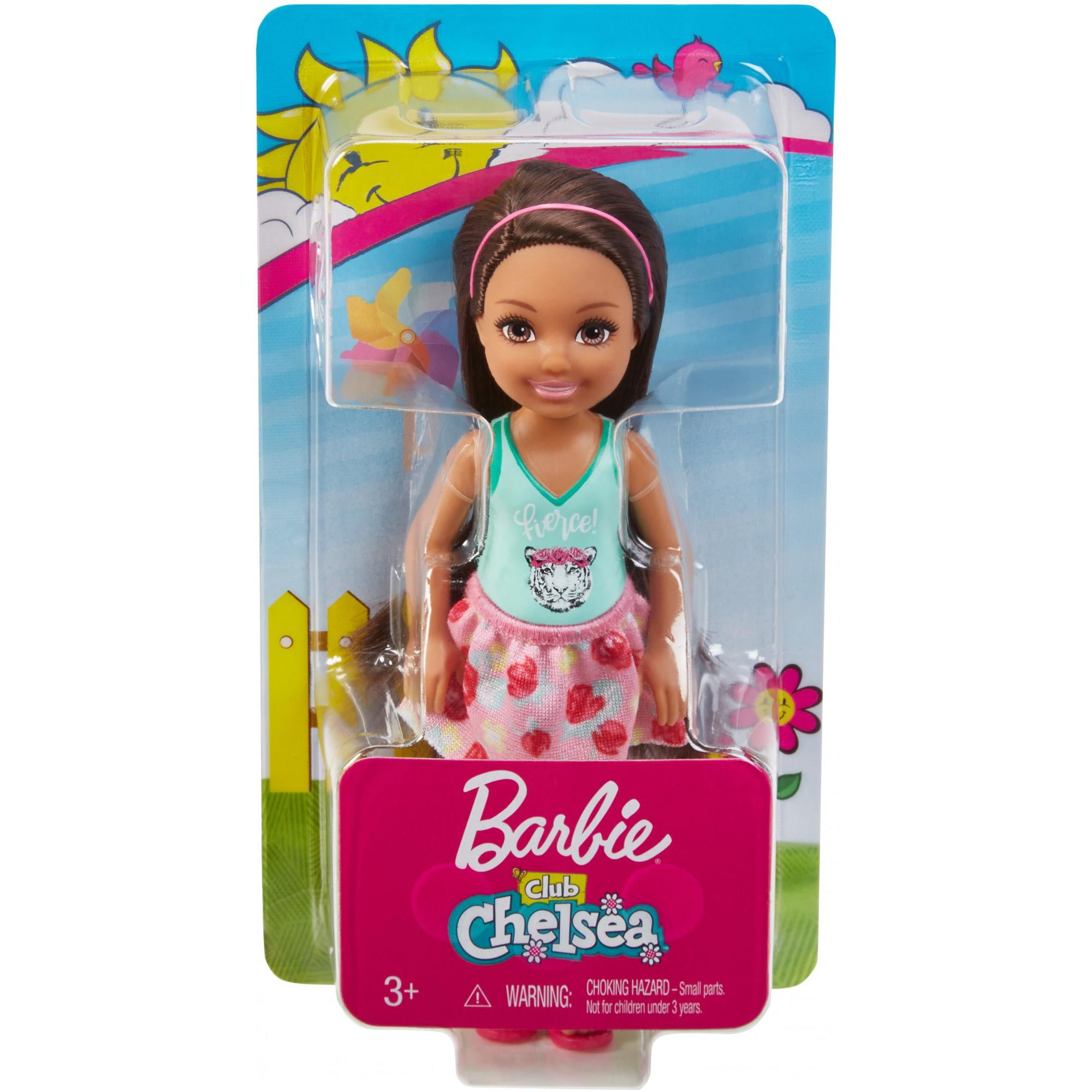 zien achterstalligheid Mysterieus Barbie Club Chelsea Doll, 6-Inch Brunette With Fierce Tiger Graphic -  Walmart.com