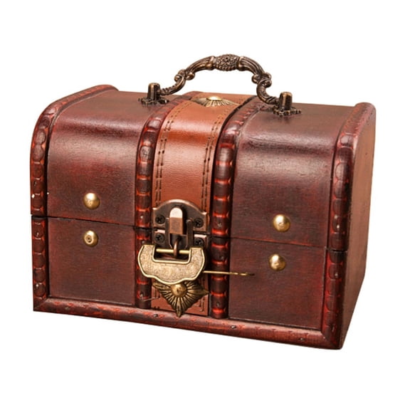 OOKWE Antique Vintage Wooden Treasure Chest Box Decorative Wood Jewelry Storage Trunk Box with Metal Lock for Pirate Jewelry Keepsake Women Gifts
