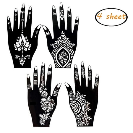 4 Sheets Henna Tattoo Stencil Self Adhesive Beautiful Body Art Hands Paint Designs Template for Temporary Indian Henna Tattoo 4 Stencil