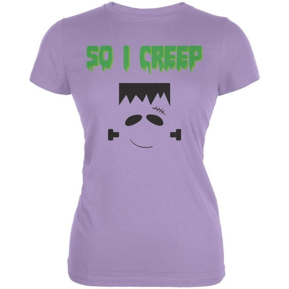 Halloween So I Creep Frankenstein Juniors Soft T Shirt Lavender MD