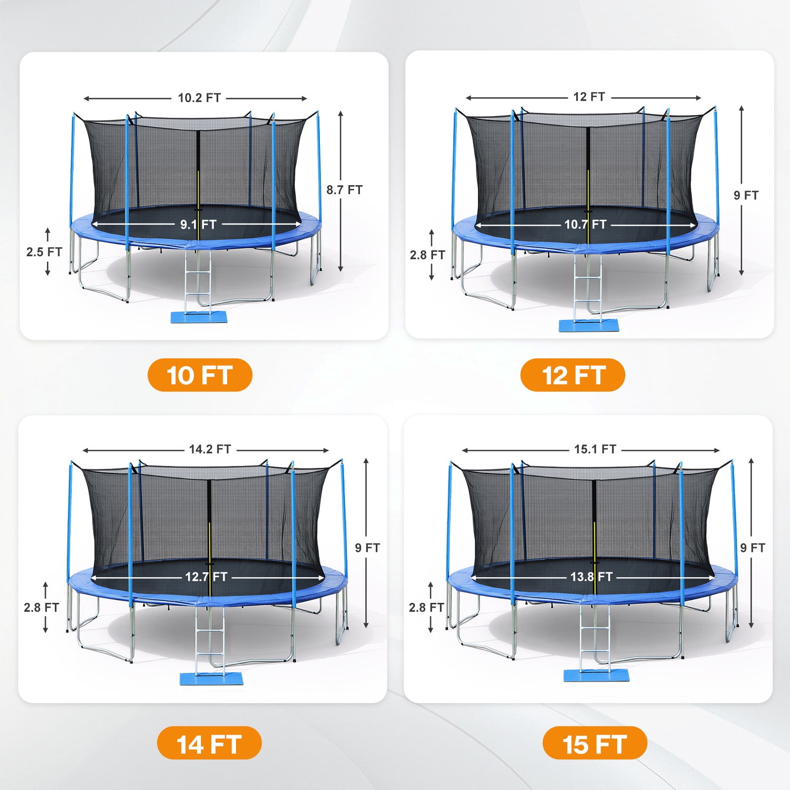 Aoodor 15FT Outdoor Trampoline, Recreational Trampoline with Enclosure Inner-Safety Net and Ladder for Kids
