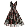 thumbnail image 2 of SWSMCLT Women's Summer Dresses V Neck Vintage A Line Tulle Floral Party Sleeveless Cocktail Evening Gown Sundress Black X-Large, 2 of 4