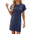 thumbnail image 3 of Robe T-Shirt d'Été pour Femmes, Décontractée, Manches Cap, Col Rond, Coupe Ample, Mini, Bleu Marine, P, 3 of 10