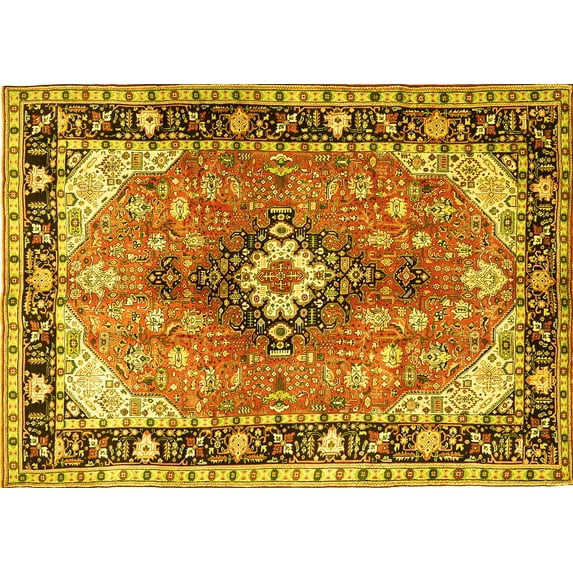 Ahgly Company Machine Washable Indoor Rectangle Persian Yellow Traditional Area Rugs, 2' x 3'