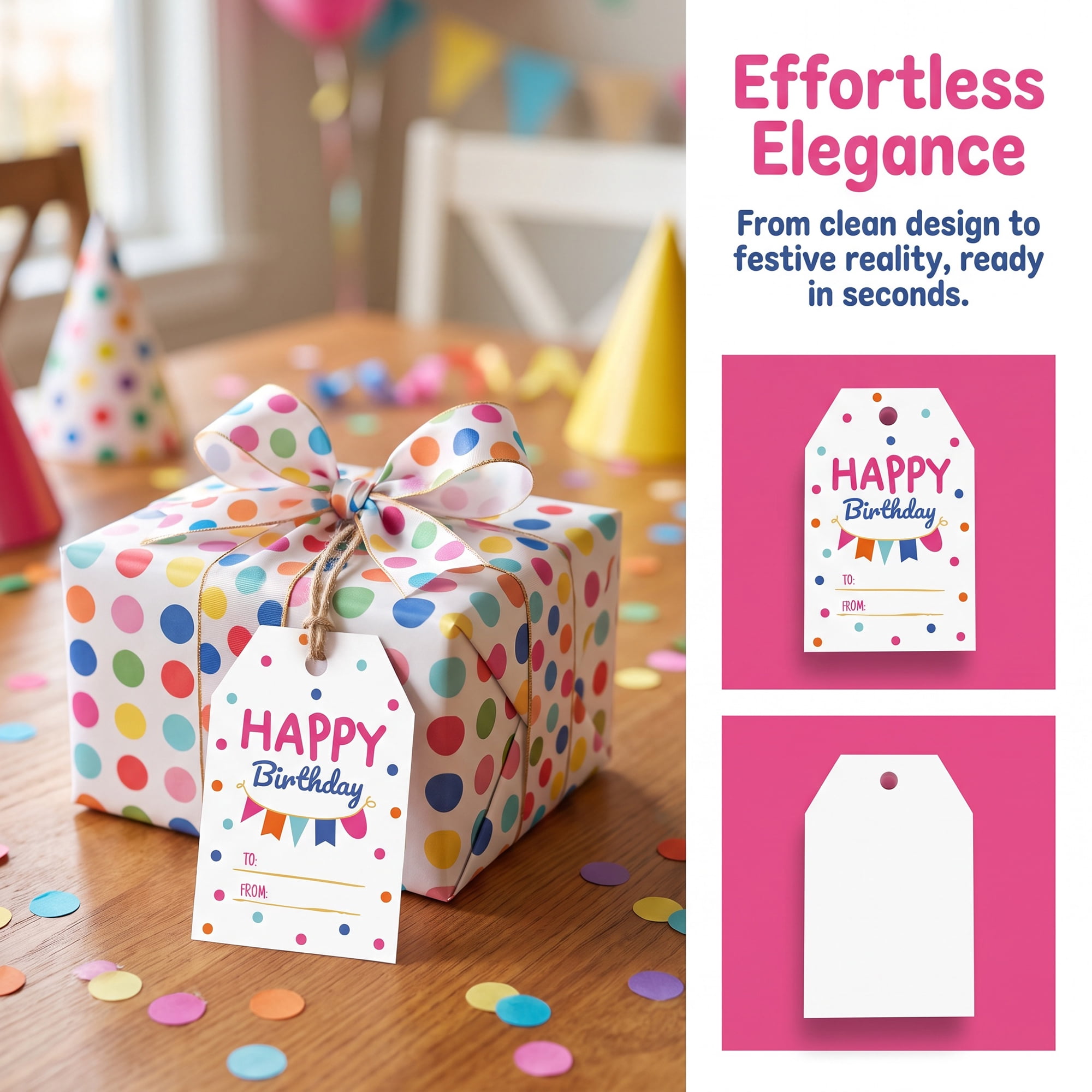 Unique Bargains 100Pcs Elegant Birthday Gift Tags with Twine Bunting Pattern 2" x 3.1"