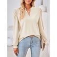 thumbnail image 3 of Spencer Women's Long Sleeve V Neck T Shirt Casual Pullover Shirts Puff Sleeve Tunic Fall Tops Loose Blouse (L, Apricot), 3 of 11