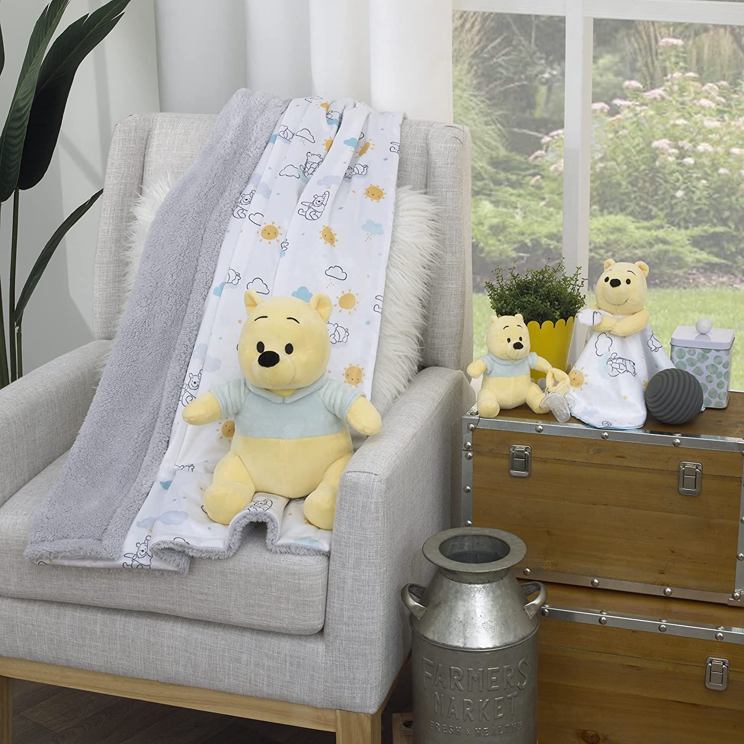 Disney Winnie The Pooh Yellow and Aqua Plush Buddy Pacifier Holder