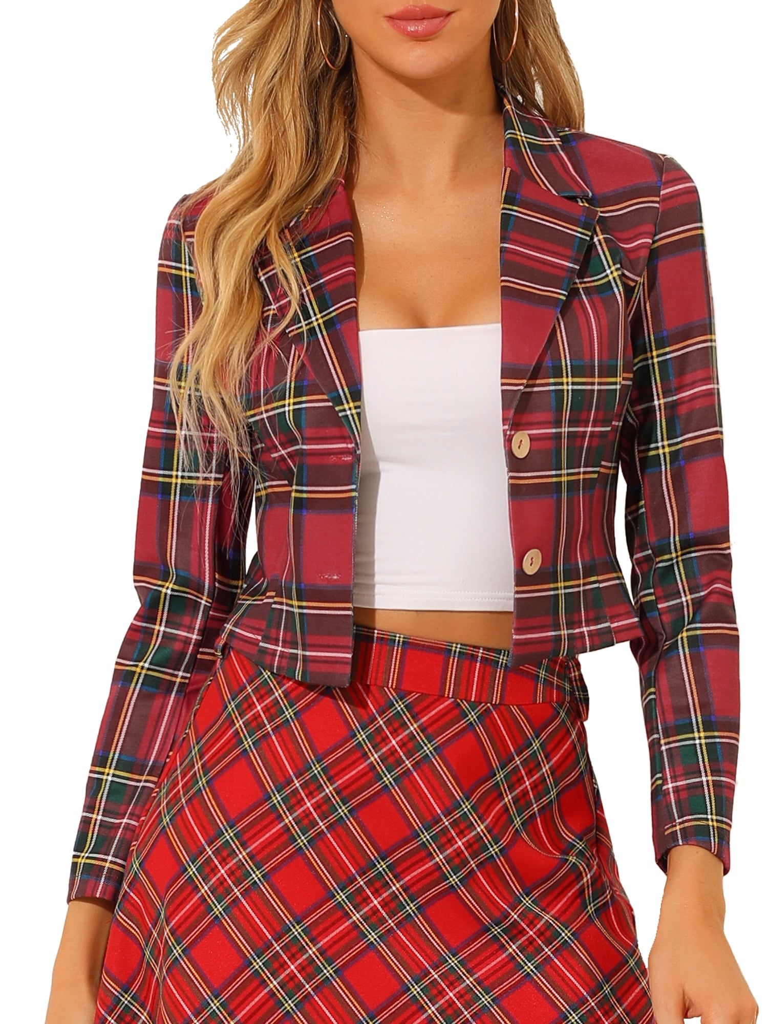 Long Sleeve Checkered Tailored Tartan Blazer Suits Woolen Buttoned Outfits Overcoat for Work Office Formal BURFLY Womens Retro Plaid Jacket Coat Winter Warm Clothes
