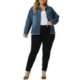 thumbnail image 2 of Agnes Orinda Women' s Plus Size Denim Jacket Frayed Hem Long Sleeve Pockets Button Up Denim Jackets, 2 of 5